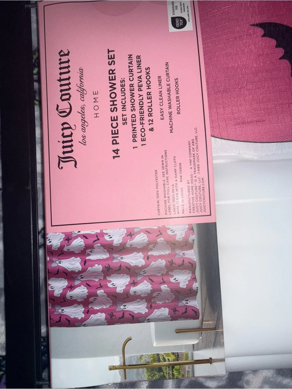 Juicy Couture Home 14-Piece Pink Ghost Halloween Shower Curtain Set